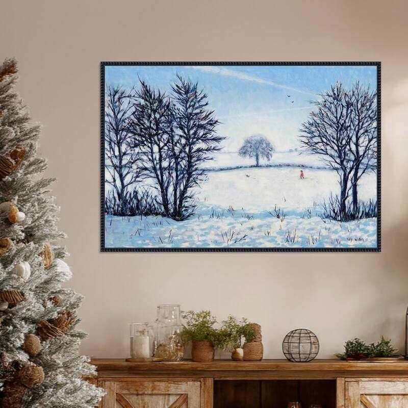 A Snowy Winters Walk by Tilly Willis Framed Canvas Wall Art Print - Sylvie Beaded Black