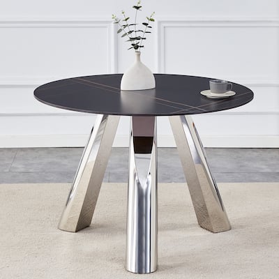 42" Luxury Sintered Stone Table: 0.45" Durable Top + 6" Steel Legs,350lb Capacity, Stain/Heat-Resistant