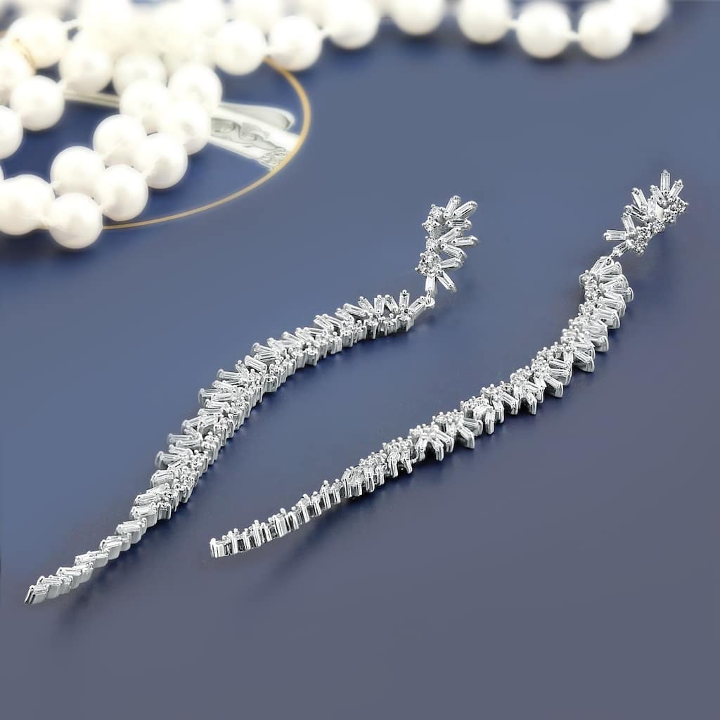 Auriya 3 carat TW Round and Baguette-cut Diamond Dangle Earrings 14k Gold - White (G-H, VS1-VS2)