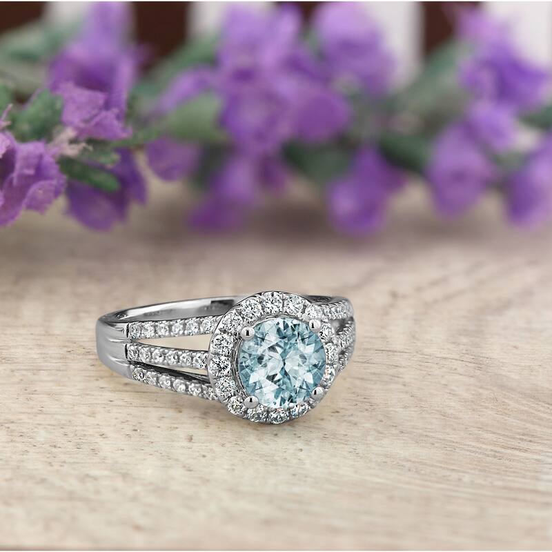 Auriya Modern 1 1/3ct Aquamarine and Halo Diamond Engagement Ring 1/2cttw 14k Gold