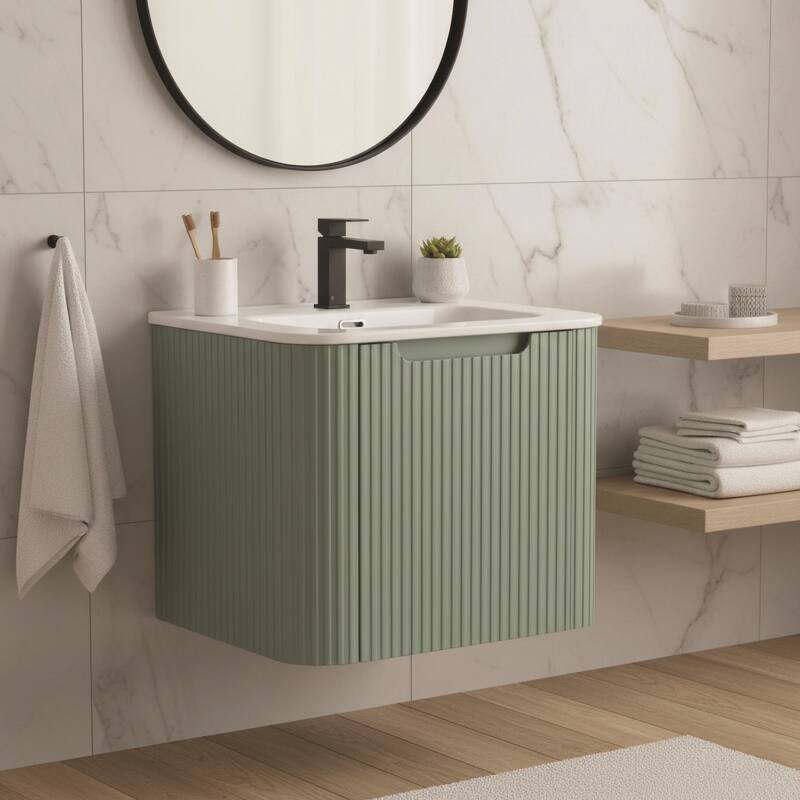 Caskvalley Modern Bathroom Vanity with Straight Fluted Design - Sink Included