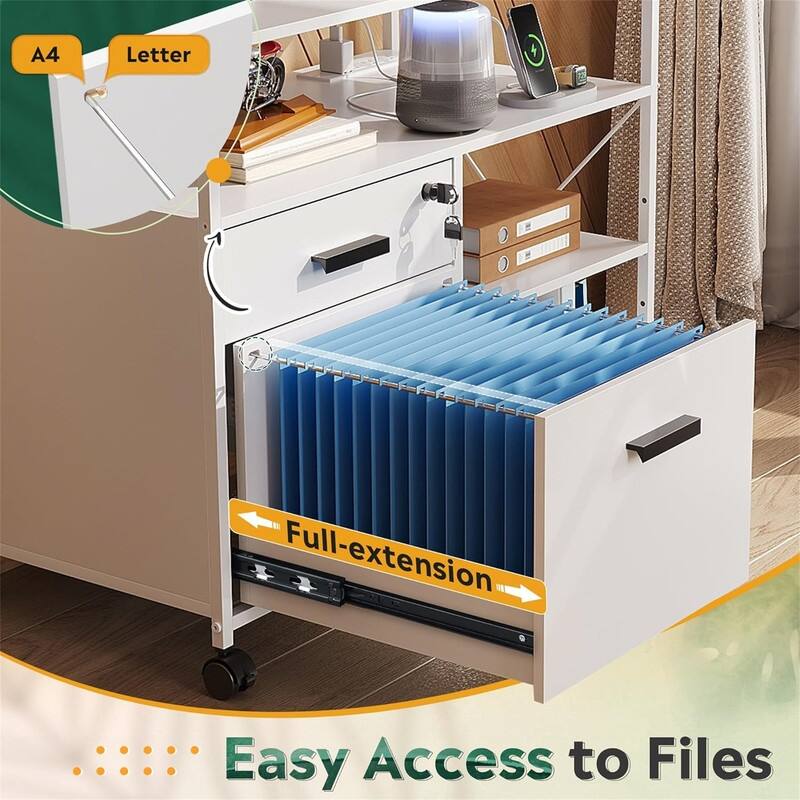 2 Drawer Locking File Cabinet with Charging Station - 15.7"D x 31.7"W x 26.1"H