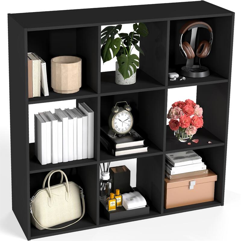 Cube Storage Organizer Shelf with Freestanding Bookshelf. - 9-Cube - Black