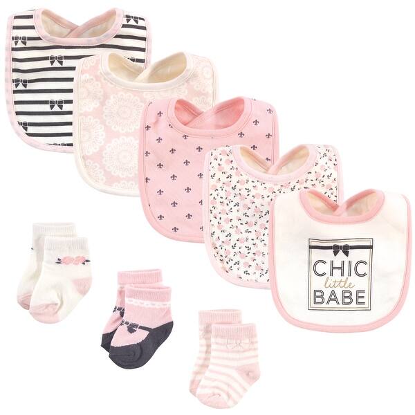 slide 1 of 1, Hudson Baby Infant Girl Cotton Bib and Sock Set, Chic Lil Babe, One Size - Chic Lil Babe - One Size One Size - Chic Lil Babe