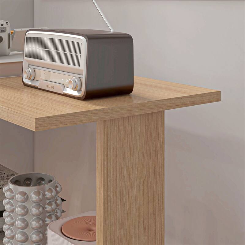 L Shaped Corner Desk,360 Degree Rotating Home Office Desk w/Shelves