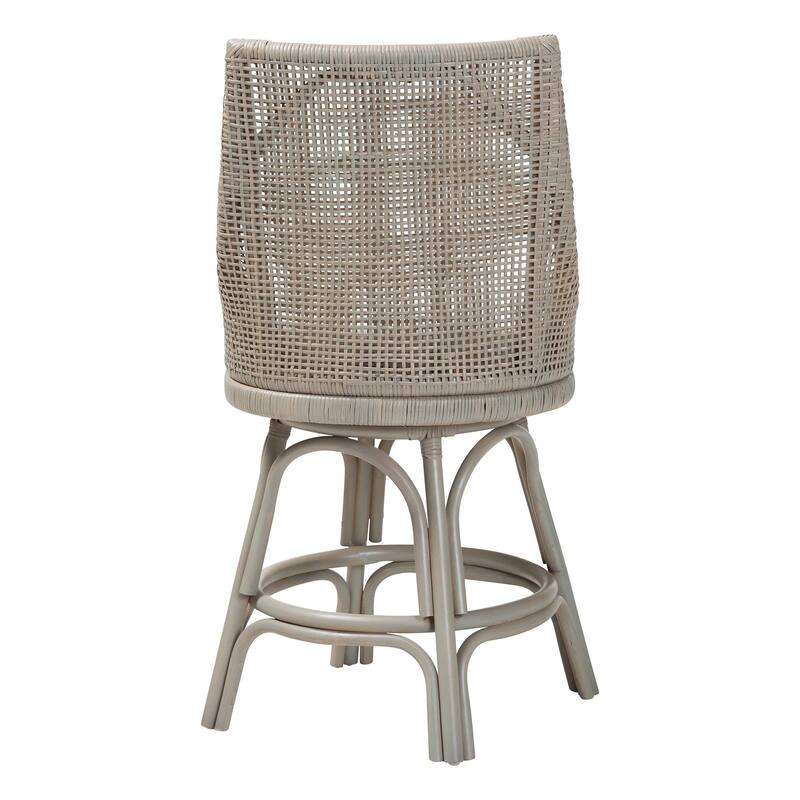Bella Swivel Rattan Counter Stool with Cushion - Handwoven Wicker Kitchen Island Seating with Backrest and Footrest
