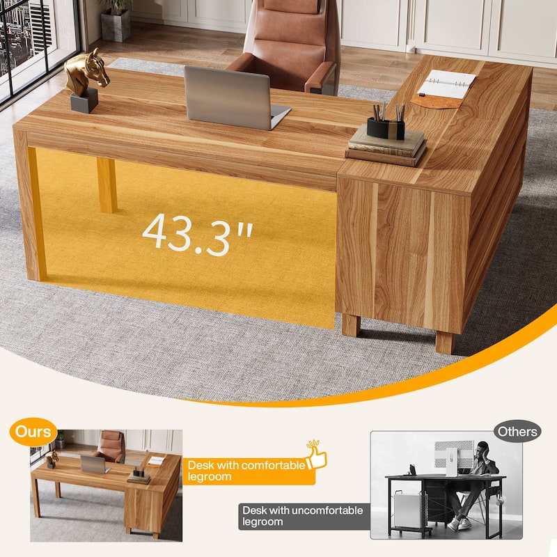 59-Inch L Shaped Desk with Storage Cabinet, Corner Executive Desk