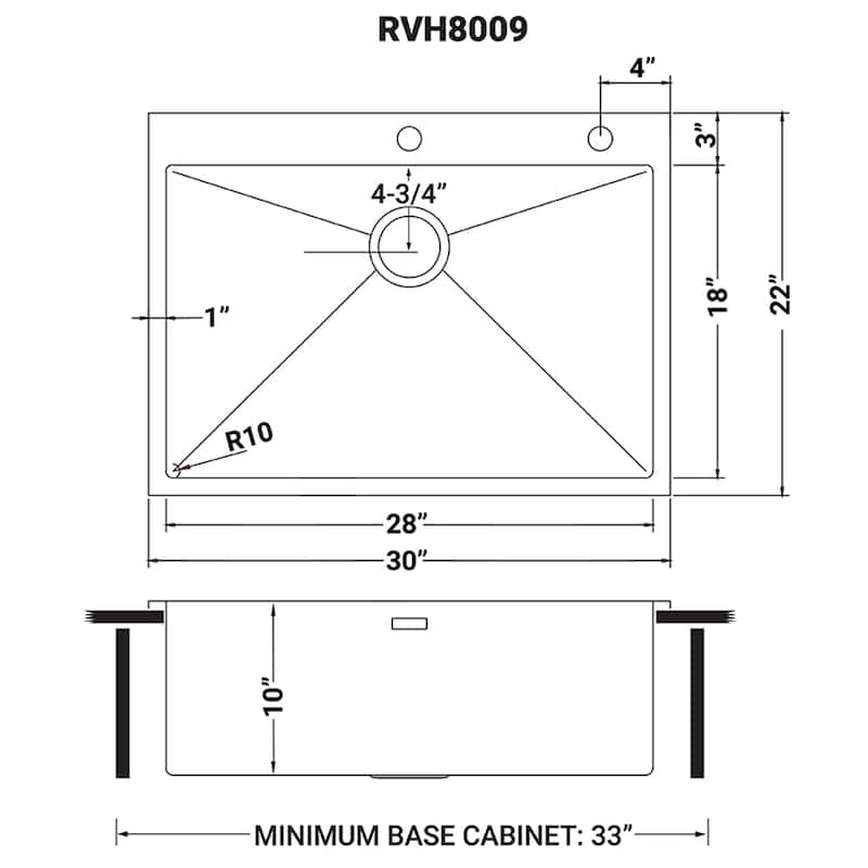 Ruvati 30 x 22 inch Drop-in Tight Radius Topmount 16 Gauge Stainless Steel Kitchen Sink Single Bowl - RVH8009 - 30" X 22"