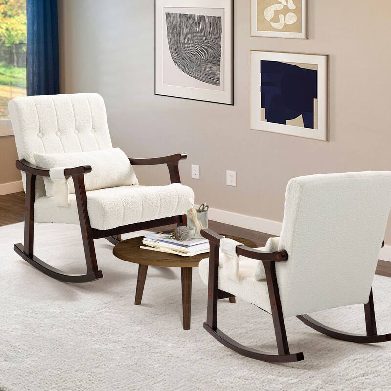 AVAWING 2PCS Upholstered Rocking Chair with Massage Lumbar Support