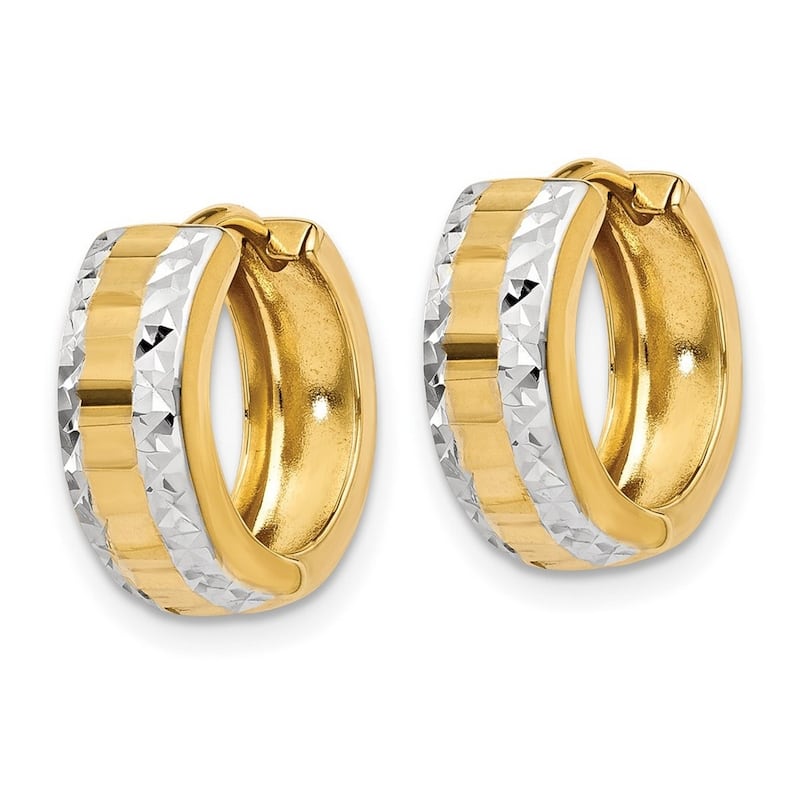 Curata 14k Yellow Gold White Rhodium 5x10mm Hinged Huggies Hoop Earrings