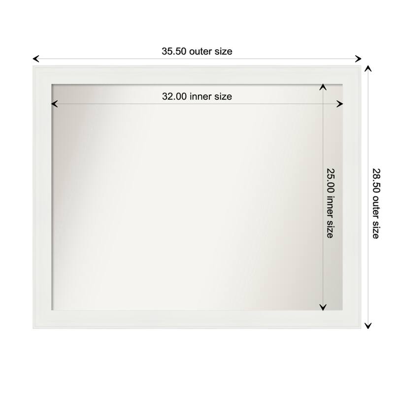 Vanity White Narrow Framed Non-Beveled Custom Wall Mirror, Bathroom Vanity Mirror - Outer Size: 35.5 x 28.5