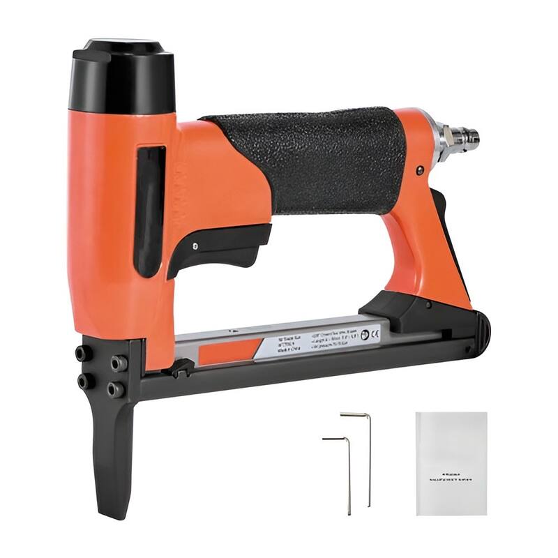 Black-Orange Aluminum 22-Gauge Pneumatic Staple Gun with Extended Nose and 180PCS Capacity - 8.66 x 1.89 x 7.68
