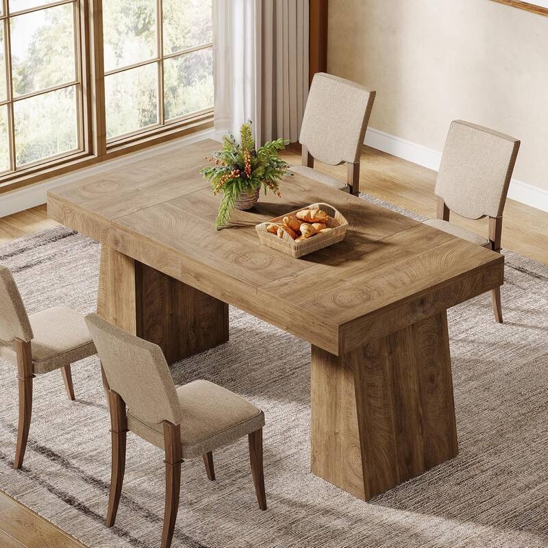 55 Inches Rectangular Dining Room Table, Brown - Light Brown