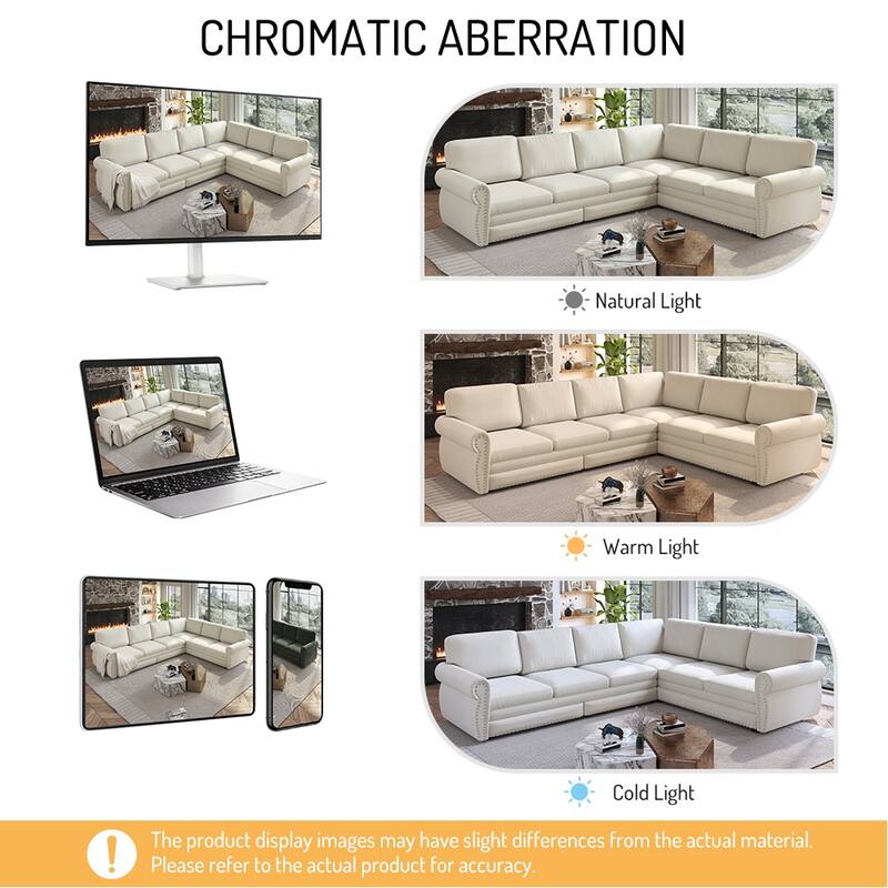 Homy Casa L-Shaped Sectional Sofa w/ Pull-Out Bed, Chenille Sleeper Couch w/ Nailhead Trim & Rolled Arm, Oversize