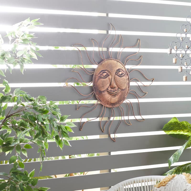 Copper Metal Indoor Outdoor Sun Wall Decor with Wire Frame - 30 x 1 x 30