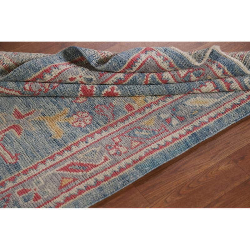 Vegetable Dye Oushak Turkish Runner Rug Handmade Floral Wool Carpet - 3'1"x 12'10"