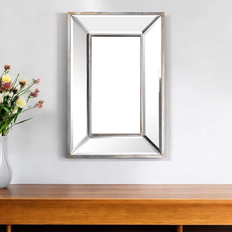 HomeRoots 18" Silver Beveled Glass Framed Accent Mirror - 12.2 - 12.2