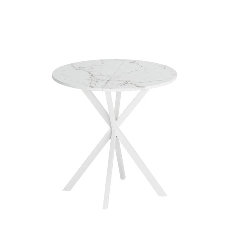 31.5"W Modern Round Occasional Table,Coffee Table with Cross Leg and Marble Design Top
