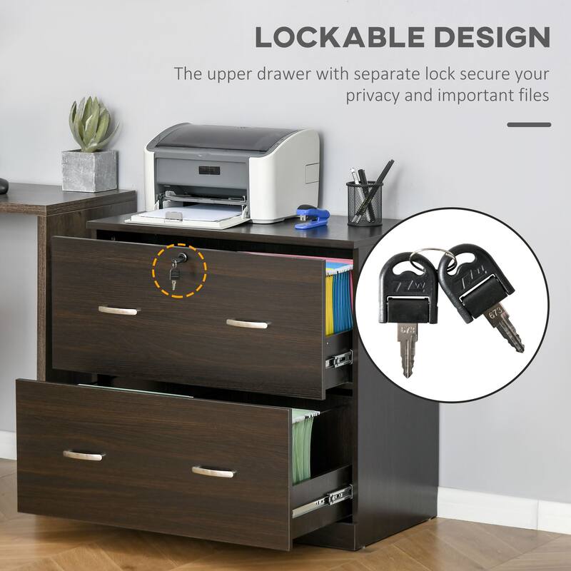 Vinsetto 2-Drawer File Cabinet with Lock, Vertical Storage Filing Cabinet with Hanging Bar for A4 Size, Home Office, Walunt
