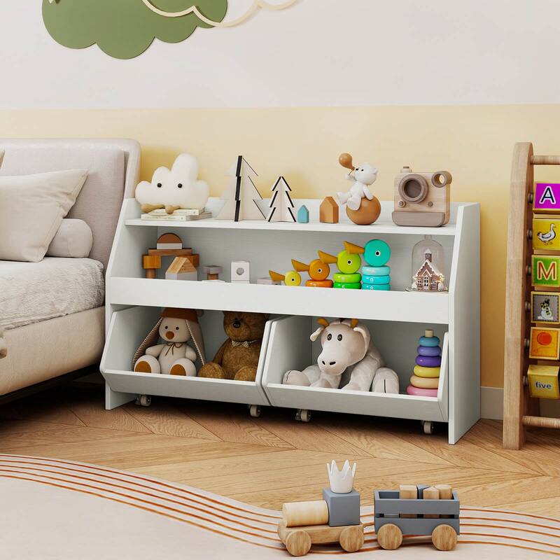 Costway Kids Toy Storage Organizer with 2 Movable Drawers Open Shelf - See Details