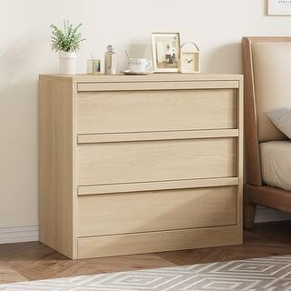 30" 3 Drawer Nightstand, Modern Bedside Table with Storage, Natural Oak