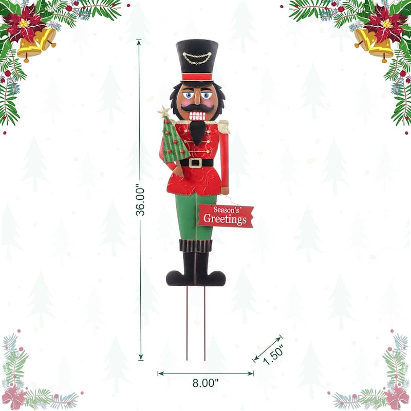 Glitzhome 36"H Christmas Metal African Nutcracker Yardstake - Multi