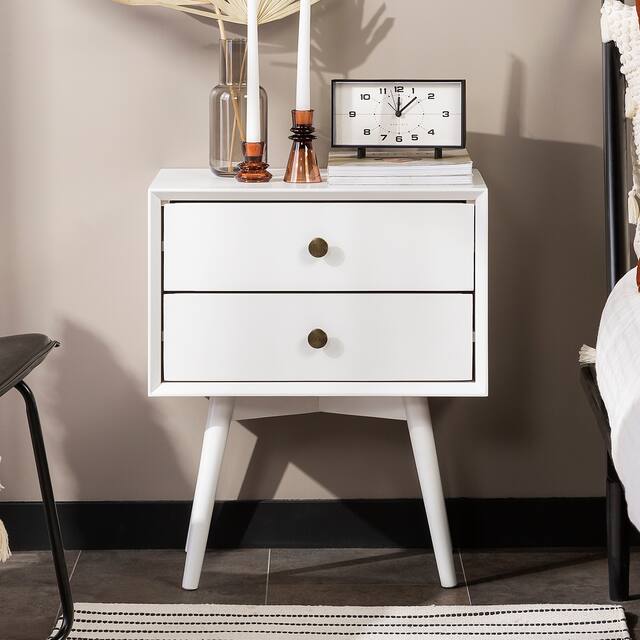 Middlebrook Mid-century Modern Solid Wood 2-drawer Nightstand - White