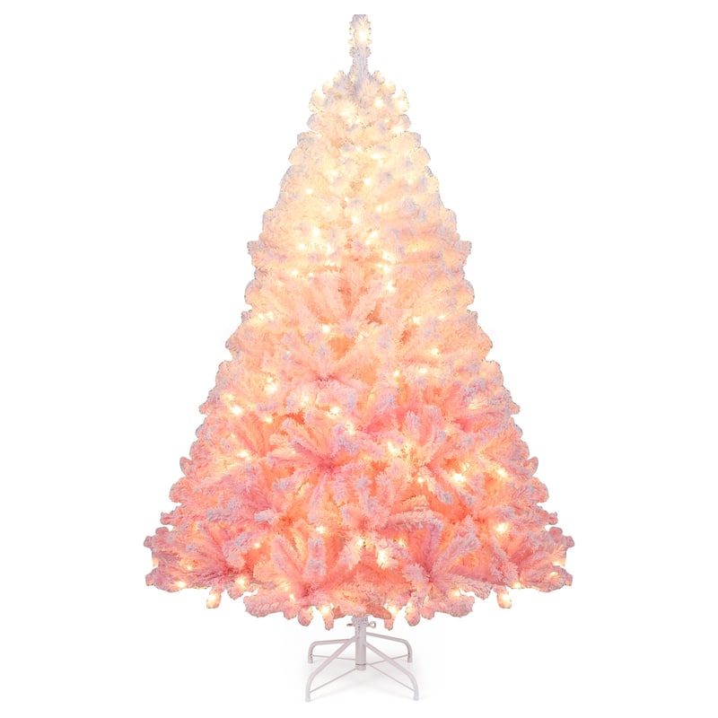 Costway 5/6/7/8 FT Artificial Christmas Tree with 180/250/350/470 Warm - See Details - 6 FT-White & Pink - 6 Foot
