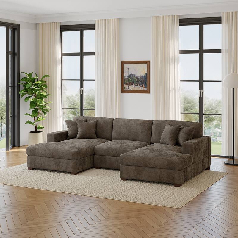 Modern Upholstered Chenille Modular Sectional Sofa with 2 Chaise
