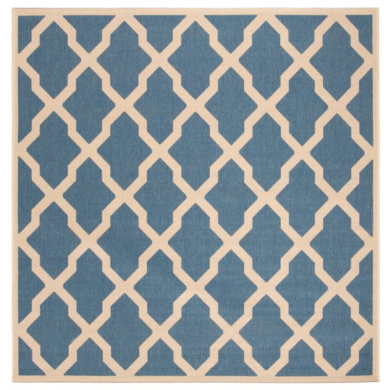 SAFAVIEH Linden Shirleyann Trellis Indoor/ Outdoor Patio Backyard Rug - 6'7" Square - Blue/Creme