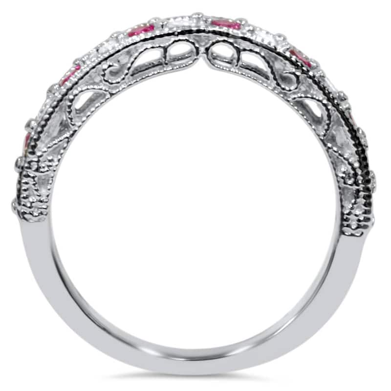 1/2ct Pink Topaz & Diamond Vintage Wedding Ring White Gold