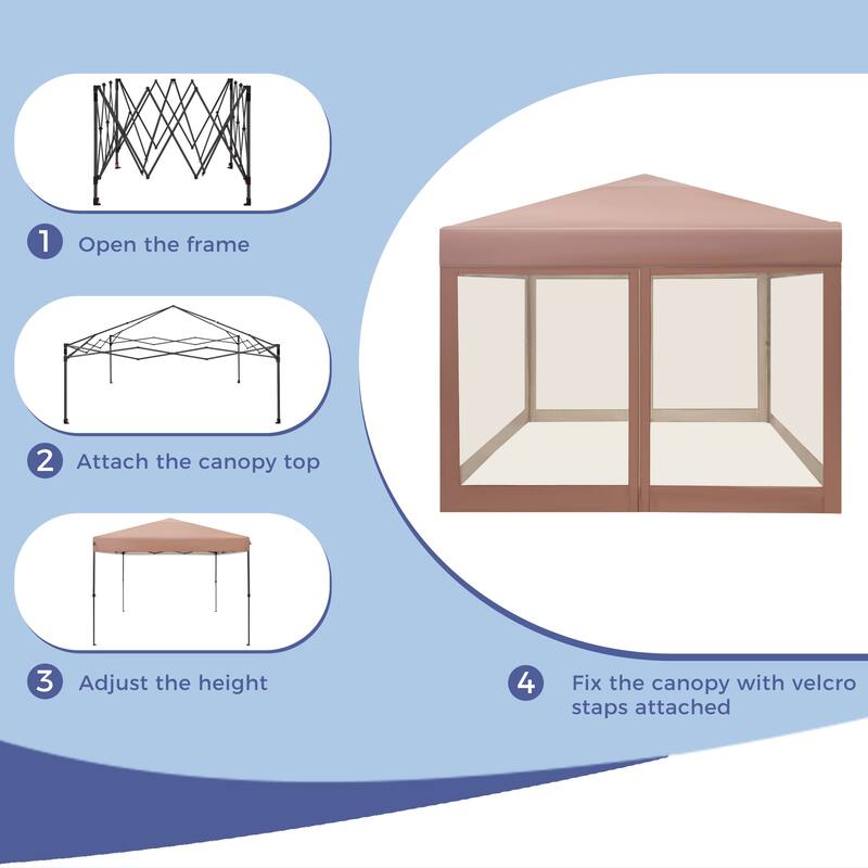 10' x 10' Pop Up Height Adjustable Canopy Tent with Netting, Instant Gazebo, Ez up Screen House Room with Carry Bag