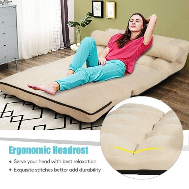 Adjustable 6-Position Floor Sofa Bed with Removable Cloth Cover - 71" x 44.5" x 5.5" (L x Wx H)