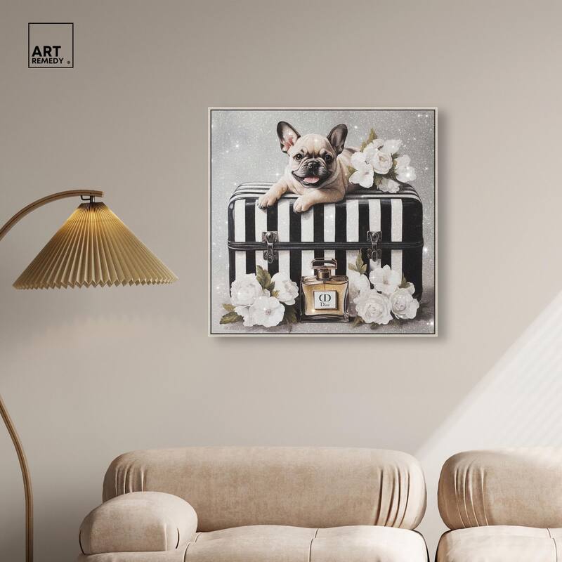 Frenchie Luggage Flowers Canvas by Art Remedy