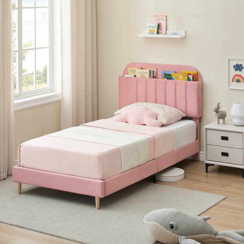 Twin/Twin XL/Full Size Bed Frame with Bookcase Headboard