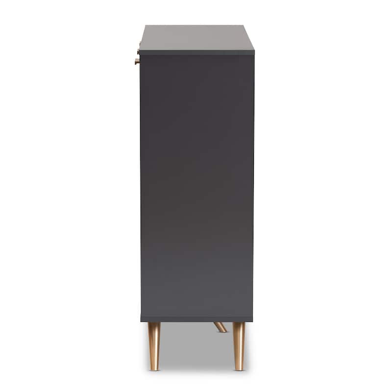 Kelson Modern Dark Grey and Gold Finished Wood 3-Door Shoe Cabinet