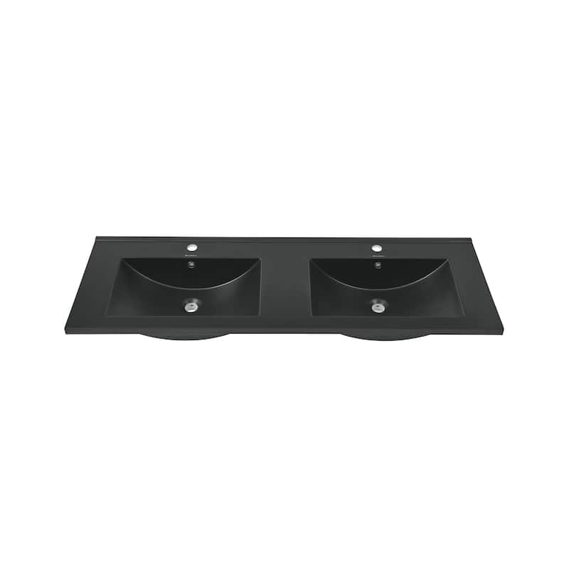 48" Ceramic Vanity Top In Matte Balck With Double Basin
