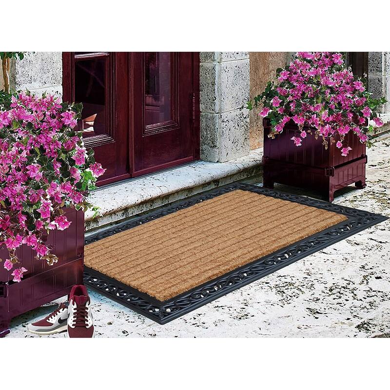 A1HC Rubber and Coir Paisley Border Doormat 30X48, Heavy Duty Mat for Front Door Large Size