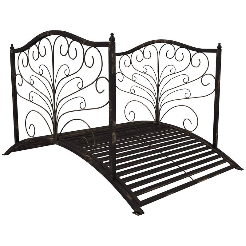 Outsunny 4’ Metal Arch Backyard Garden Bridge with Safety Siderails, Delicate Scrollwork, & Easy Assembly, Black Bronze