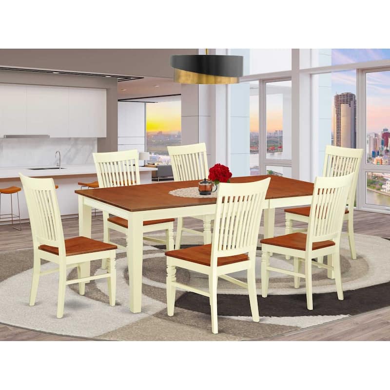 Dinette Set 7 Piece Round Table & 6 Chairs Kitchen Dining Room Set Wood