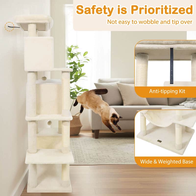 Costway 70” Large Cat Tree for Indoor Cats with Plush Top Perch, Dual - See Details