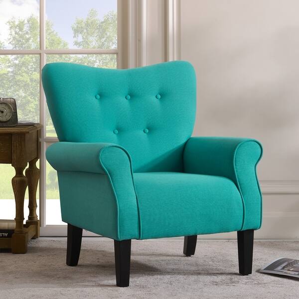 slide 9 of 23, Baroque Wing Back Accent Chair Roll Arm with Cushion & Footpads, Blue Mallard Teal