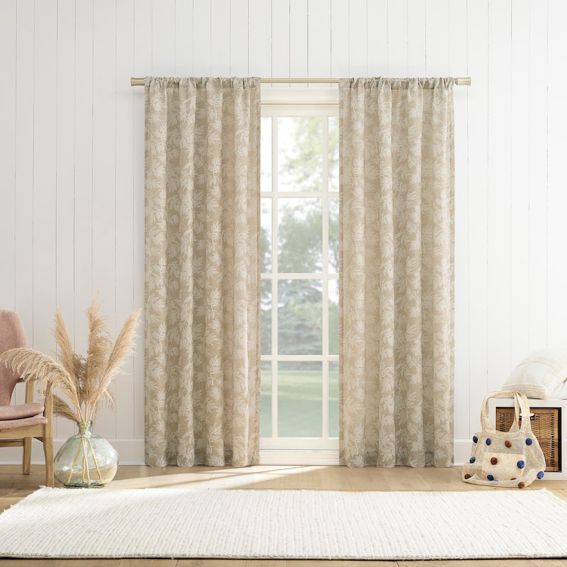 No. 918 Koda Woven Jacquard Leaf Semi-Sheer Rod Pocket 1-Piece Curtain Panel, Single Panel