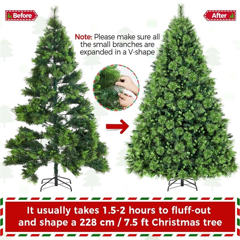 Yaheetech Pre-Lit Christmas Tree Hinged Realistic Tree, Green