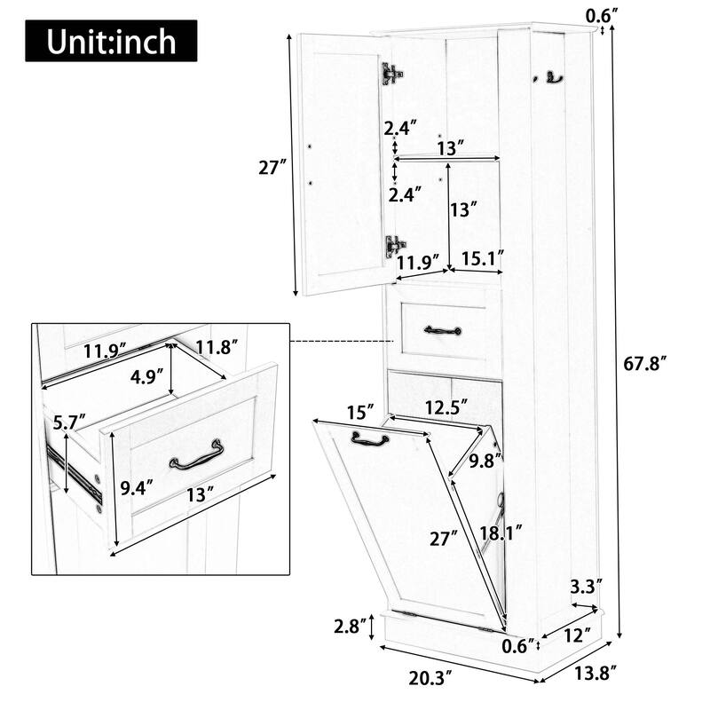 Modern Tall Storage Cabinet with Tilt-Out Compartment and Adjustable Shelves