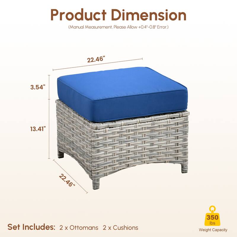 XIZZI Patio Wicker Ottoman with Cushion Outdoor Footrest