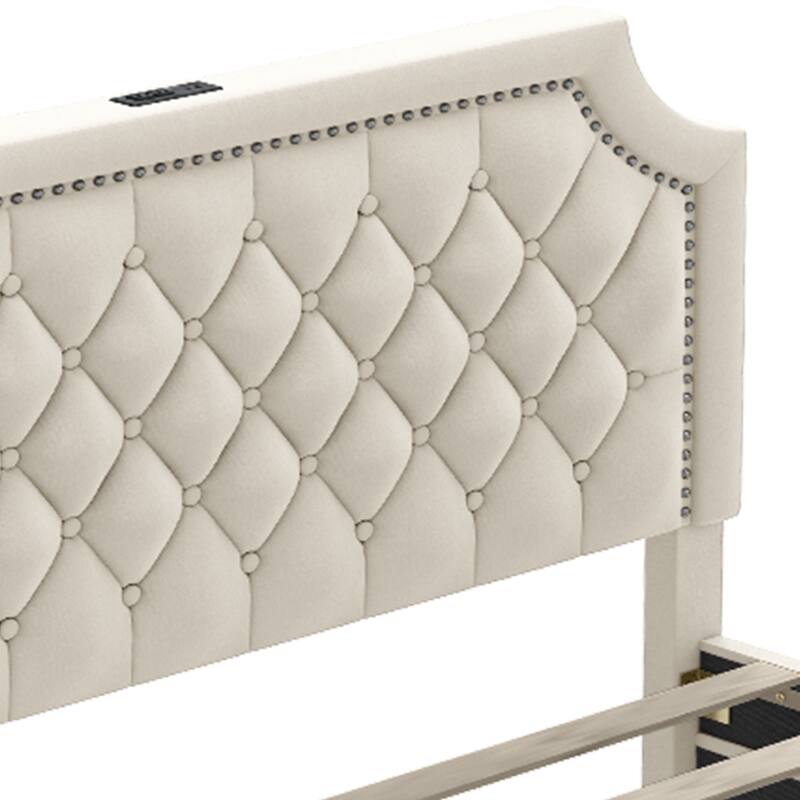 Moasis Velvet/Linen Upholstered Bedframe with Adjustable Headboard and 4 Storage Drawers