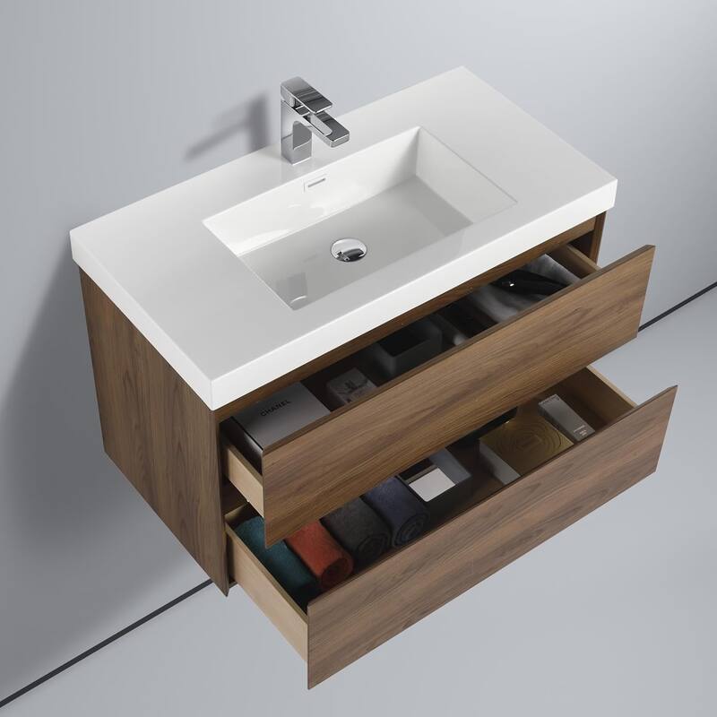 Blossom Assisi Glossy White 36 Inch Wall Mounted Bathroom Vanity with Acrylic Sink