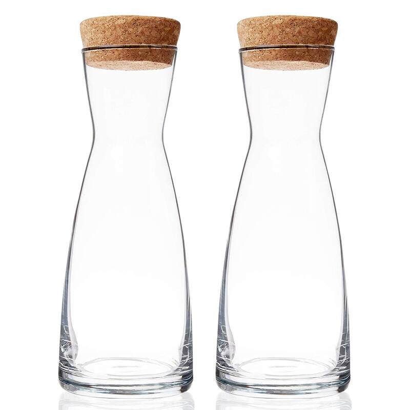 Bormioli Rocco Set of 2 Ypsilon Carafe with Cork Tops - 36.5 oz - 36.5 oz - Clear