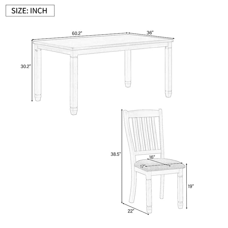 7 Piece Dining Table Set, Wooden Kitchen Furniture Set with Rectangle Table and 6 Upholstered Chairs with Shaped Legs